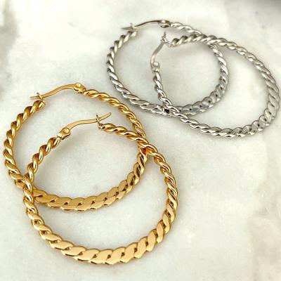 China 2022 New Arrival TRENDY Thin Stainless Steel Twist Chain Circle Hoop Earrings for sale