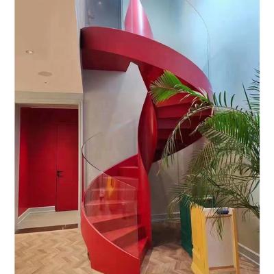 China JURUI factory direct sale style carbon steel and glass curved stair modern elegant used spiral stair tread stairs customized stairs for sale