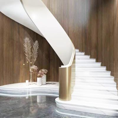 China JURUI factory direct sale style carbon steel and glass curved stair modern elegant used spiral stair tread stairs customized stairs for sale