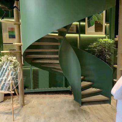 China JURUI factory direct sale style carbon steel and glass curved stair modern elegant used spiral stair tread stairs customized stairs for sale