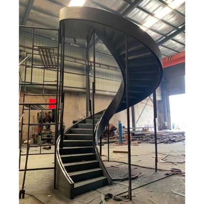 China JURUI factory direct sale carbon steel curved stair and modern glass used spiral stair tread stairs customized stair for sale