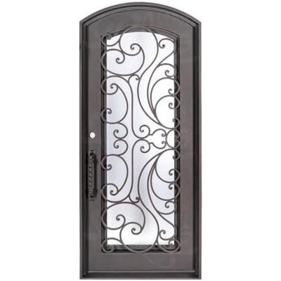 China JURUI Factory Direct Sale Modern Wrought Iron With Glass Door Grill Exterior Designs Iron Door Security Entry Door Smart for sale