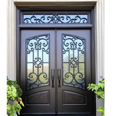 China JURUI Modern Factory Direct Sale Custom Design Front Entry House Villa Residence Security Metal Iron / Aluminum Double Doors Smart Wrought for sale