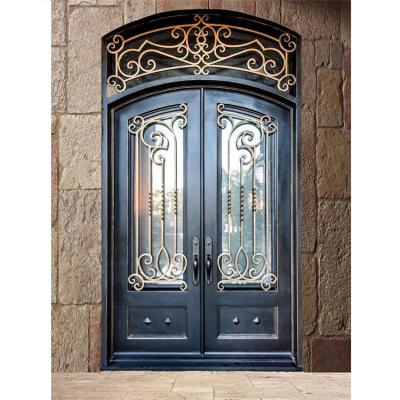 China JURUI Modern Factory Direct Sale Custom Design Front Entry House Villa Residence Security Metal Iron / Aluminum Double Doors Smart Wrought for sale