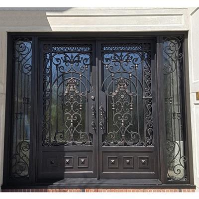 China JURUI Modern Factory Direct Sale Custom Design Home Villa Residence Security Metal/Aluminum Wrought Iron With Smart Glass Front Entry Doors for sale