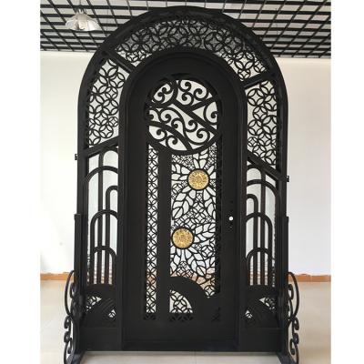 China JURUI Modern Factory Direct Sale Custom Design Front Entry House Villa Residence Security Metal Iron / Aluminum Double Doors Smart Wrought for sale