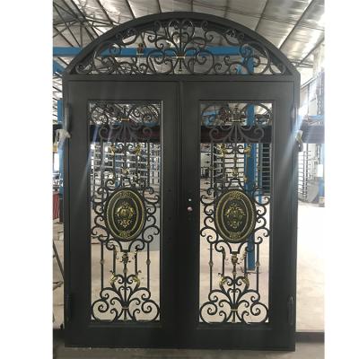 China Modern JURUI Factory Direct Sale Wrought Iron/Aluminum With Exterior Glass Door Grill Designs Iron Door Security Entry Door Smart for sale