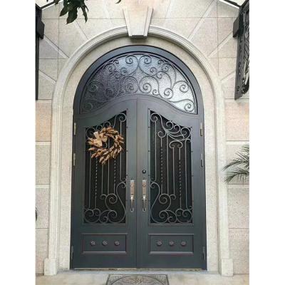 China JURUI Modern Factory Direct Sale Custom Design Front Entry House Villa Residence Security Metal Iron / Aluminum Double Doors Smart Wrought for sale