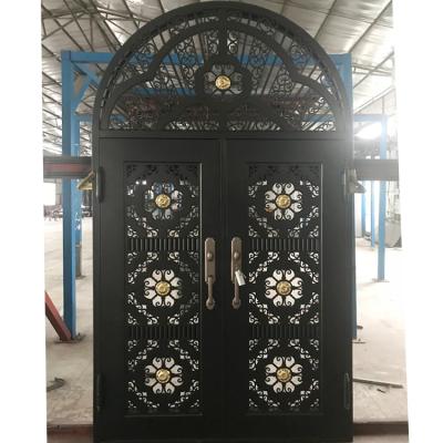 China JURUI factory direct sale modern villa wrought iron/aluminum with exterior glass door grill designs iron door security entry door Smart for sale