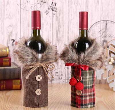 China 2022 Fabric Merry Christmas Ornaments Christmas Gift Lattice Wine Bottle Cover Toy Home Decorations Christmas Decoration Supplies for sale