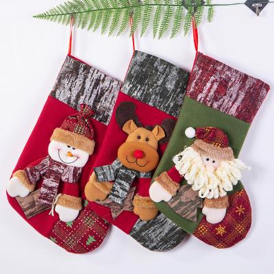 China Christmas 2021 Large Cloth Xmas Hand Sewn Supply Decoration Socks Reindeer Santa Claus Socks Christmas Stockings Snowman Kids Gift Bag for sale