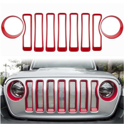 China ABS Plastic Front Grille Inserts Covers and Headlight Cover For Jeep Wrangler 2018 JL Black for sale