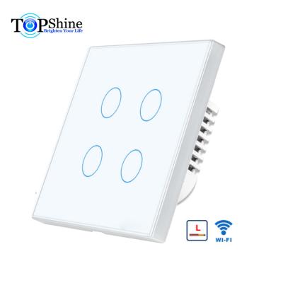 China Topshine waterproof live single line wire life APP 4 band alexa wifi touch smart switch for smart home for sale