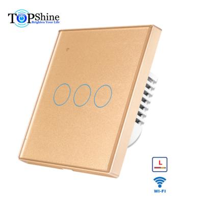 China Waterproof Topshine No Wires Tuya App 3 Band 2 Way Touch Switch Smart Neutral Line Wifi Enabled By Google Home for sale