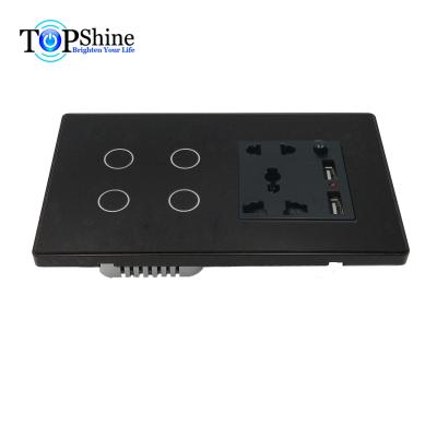 China Topshine 147 Waterproof Type Modularized 1 to 4 Strip Touch Multifunctional Smart Switches with EU 16A Power Socket for sale