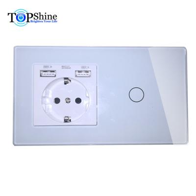 China Topshine 147 Waterproof Type Modularized EU 16A Smart Touch And Power Switches Socket With Dual USB Outlet for sale