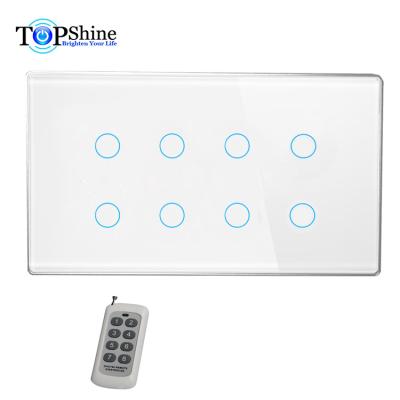 China Topshine 147 Waterproof Type 1 Dim 8 Gang Fan Curtain Free Combined RF433 Touch Remote Switch for sale