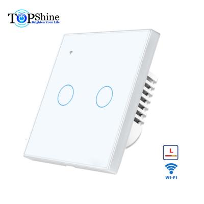 China Topshine Waterproof Single Live Line Wiring Life APP EU UK 2 Band 2 Way WiFi Smart Touch Switch Works With Google Assistant for sale