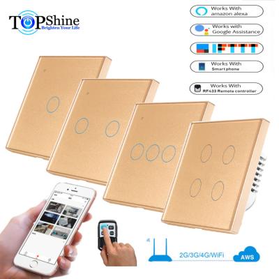 China Smart Life APP Waterproof Topshine Tuya Luxury 2 3 4 Band 2 Way wifi RF Smart Touch Switch EU UK 1 with Single Live Line Wiring for sale