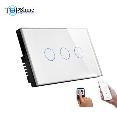 China Topshine 120 Waterproof Type 3 Band Tuya Wifi App Control Mobile Touch Switch With RF433 Function Remote Control for sale