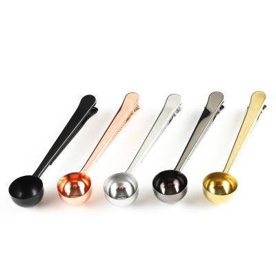 China Manufacturer Wholesale Coffee 304 Stainless Steel Sustainable Coffee Bean Measuring Milk Powder Scoop With Clip for sale