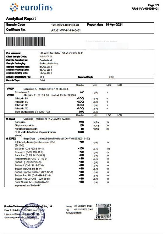 Eurofins - Neihuang Xinglong Agricultural Products Co. Ltd