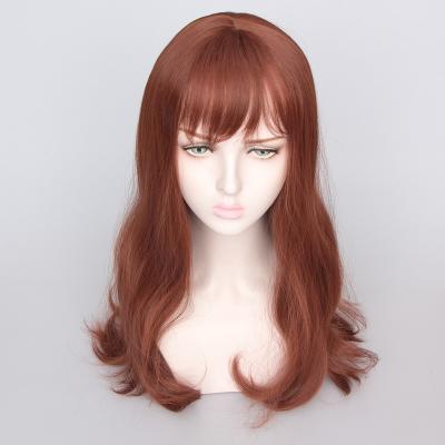 China Wholesale New Natural Wig Woman Long Moderate Fiber Harajuku Curly Hair Synthetic Hair Orange Red Red Hair Set for sale