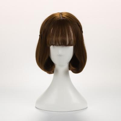 China 2021 Popular Female Bobo Head Short Hair Body Wave Wig Realistic Hairpiece Air Bangs Bobo Head Fake Curly Hair Set for sale