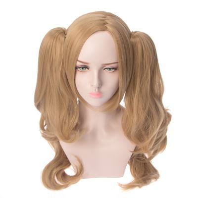 China Other Shape Double Ponytail Linen Apricot Cosplay Wig Persona5 role cosplay wig high volume hairpiece wholesale good omens for sale