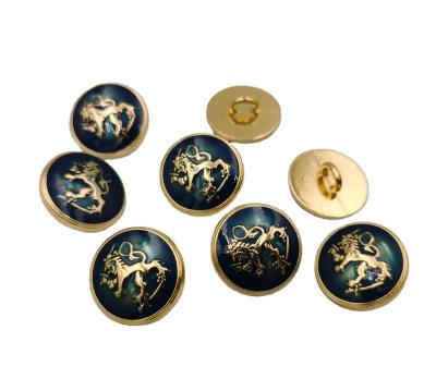 China Custom Engraved Lion Gold Nickel Free Metal Sewing Decorative Buttons For Blazers Clothing for sale