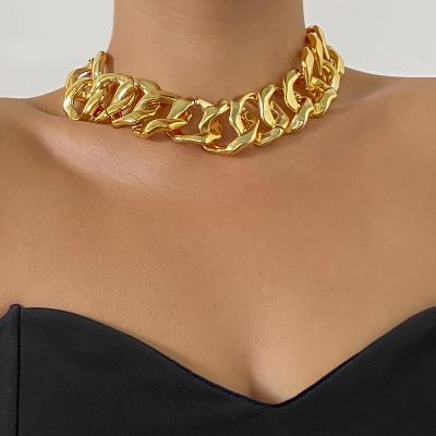 China SHIXIN Hip Hop Simple Short Collarbone Chain Necklace Hip Hop Chunky Choker Necklace Statement Curb For Women for sale