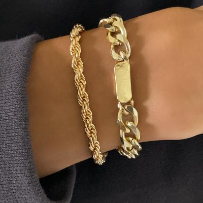 China SHIXIN TRENDY 2 Pcs/Set Vintage Twist Chain Bracelet Bangle Jewelry For Women Overdone Chunky Gold Color Bracelet Accessories Thick for sale