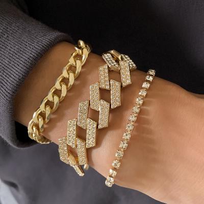 China SHIXIN punk Wholesale 3PCs/set Iced Out Fashion Adjustable Crystal Chain Charm Bracelet Shiny Rhinestone Bangle Bracelet Accessories for sale