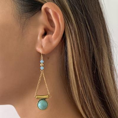 China SHIXIN BOHEMIA Natural Stone Drop Earrings Bohemian Jewelry For Women Geometric Multi Layered Hip Hop Triangle Charm Earrings Gifts for sale