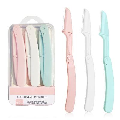 China Eyebrow makeup tools 3pcs/Pack Folding Eyebrow Trimmer Eye Brow Razor Safe Facial Blades Shaping Knife Eyebrow Trimmer Shaver Face Hair Removal for sale