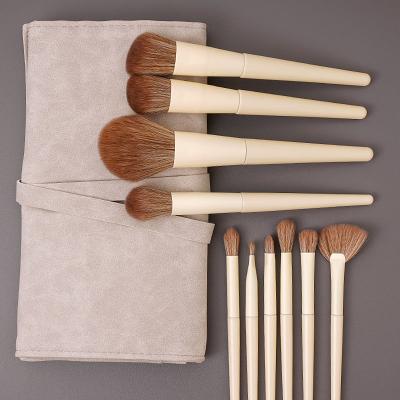 China Angular Blush High Quality Wholesale 10pcs Round Handle Angled Foundation Make Up Cruelty Free Synthetic Hair Vegan Makeup Brush Set for sale