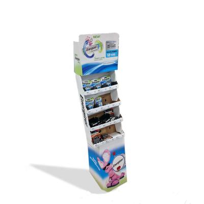 China Custom Supermarket Battery Floor Display Pop Cardboard Display Racks Show Shelf for sale