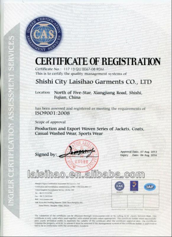 ISO9001 - Shishi Lai Si Hao Clothes Weaving Co., Ltd.