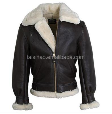 China Breathable Classic B-3 Sheepskin Bomber Jacket Leather Jacket For Man for sale