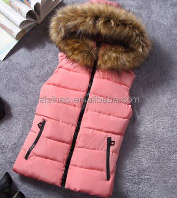 China New Breathable Women's Fur Collar Cotton Vest Jacket Short Thin Hooded Vests Coat 8 Color for sale