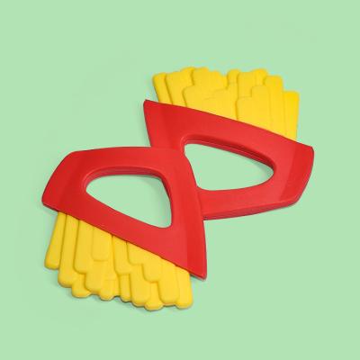 China 100% BPA Free Food Grade Teether Silicone Baby Design French Fries Popular Types Eco-Friendly Teether for sale