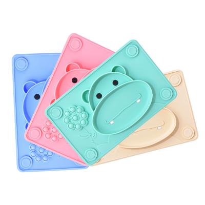 China New Design Eco-friendly Stocked Hippo Form Adsorbable Baby Silicone Bowl BPA Free Silicone Suction Dishes for sale