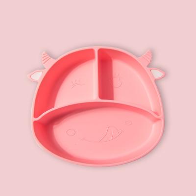 China New Design Viable Silicone Baby Feeding Dish Non Slip With Cow Sheep Suction Baby Silicone Shape Divided Dinner Dish for sale