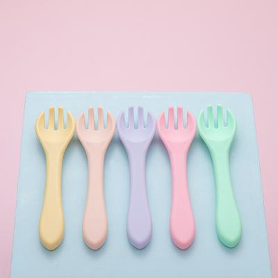 China BPA Free Food Grade Silicone Baby Training Spoon Durable Chewing Fork Set Silicone Baby Spoon Feeding Fork for sale