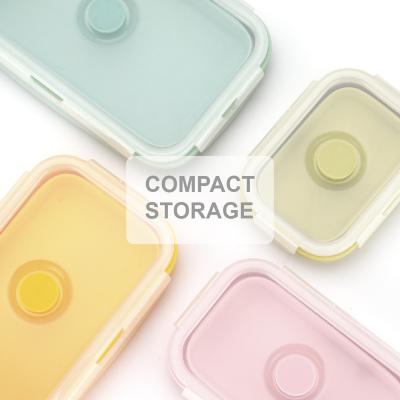 China Hot Selling Fresh Food Grade Silicone Folding Lunch Box Microwave Heating Cool Airtight Container for sale