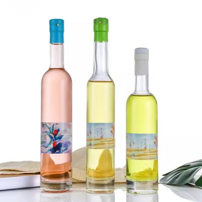 China 375ml 500ml Round Glass Wine Juice Whisky Bottle with Transparent Collar Material for sale