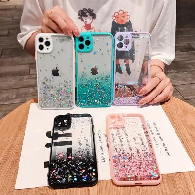 China Earphone Storage Box Cover For AirPods 1/2 Glitter Aluminum Powder Transparent Phone Case For iPhone 11 pro XS XR Max X 8 7 plus 2020 Candy Color Soft Silicon Cover by Se Bling for sale