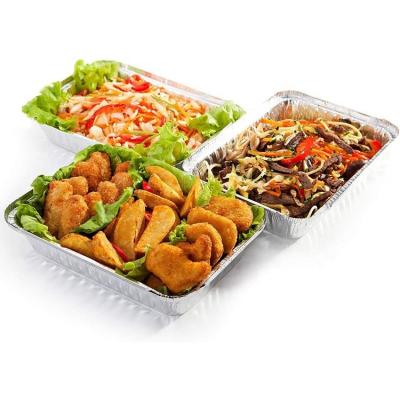 China Kitchen Use Disposable Rectangular Aluminum Silver Foil Catering Cooking Food Trays With Lids for sale