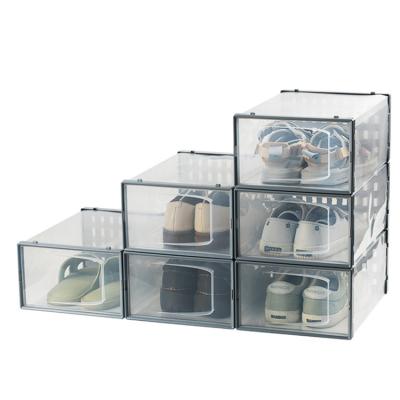 China Modern Clear Plastic Shoe Storage Boxes Stackable, Shoe Organizer Containers With Lids For Women/Men for sale