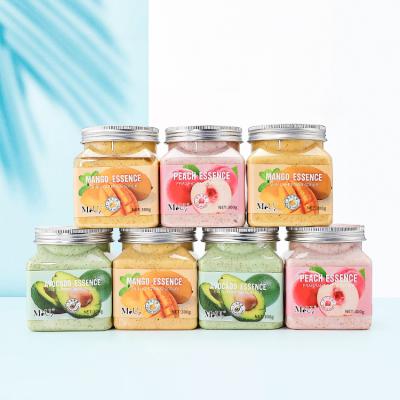 China Custom Packaging Organic Exfoliator OEM Vegan Fruit Avocado Mango Peach Flavor Exfoliating Whitening Scrub Sugar Body Scrub for sale